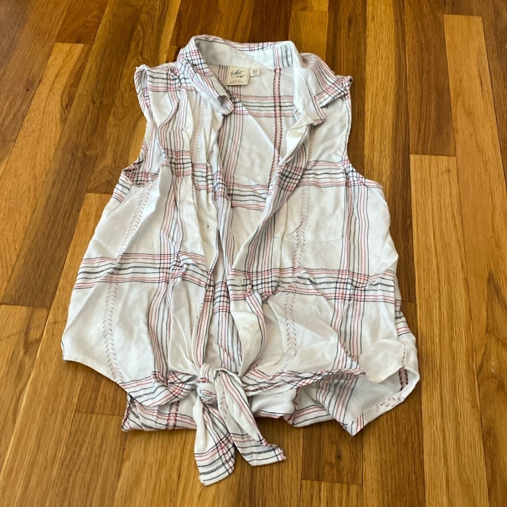 White Crow White and Red Plaid Tie Front Button Down Sleeveless Shirt Size XS